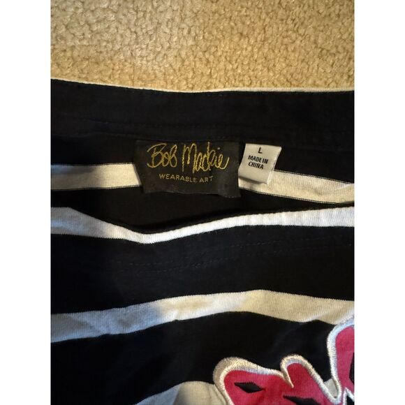 Bob Mackie 3/4 Sleeve Shirt Large Stripes Pink Flower - Picture 3 of 6